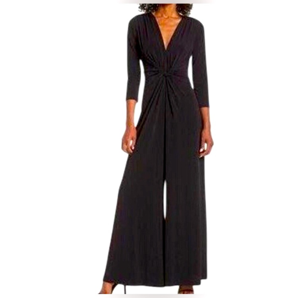 Eliza J Twist Front Wide Leg Stretch Jumpsuit 14 Black Formal Evening Party